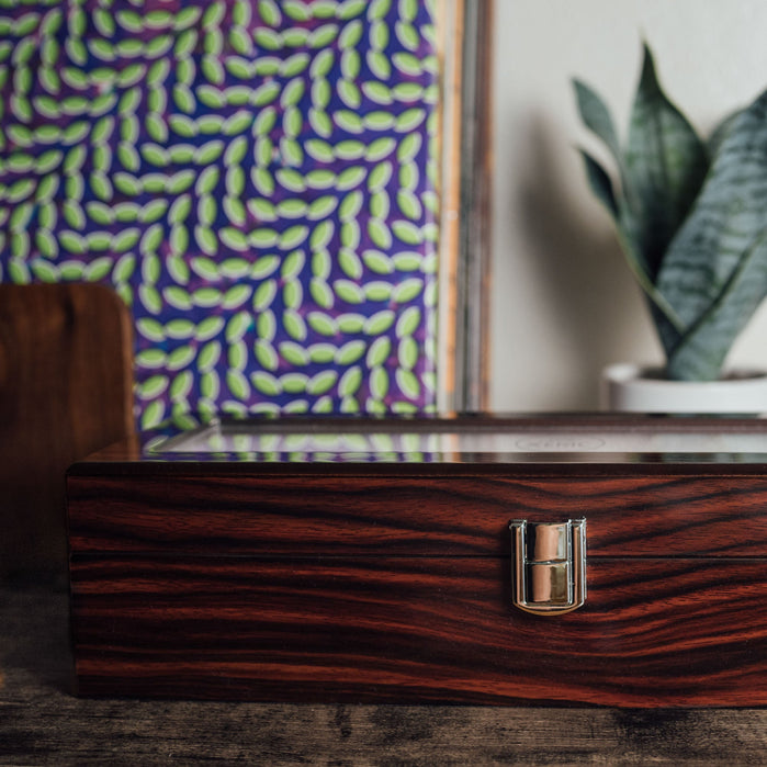 Xeric Six Watch Macassar Wood Collectors Box angled shot picture