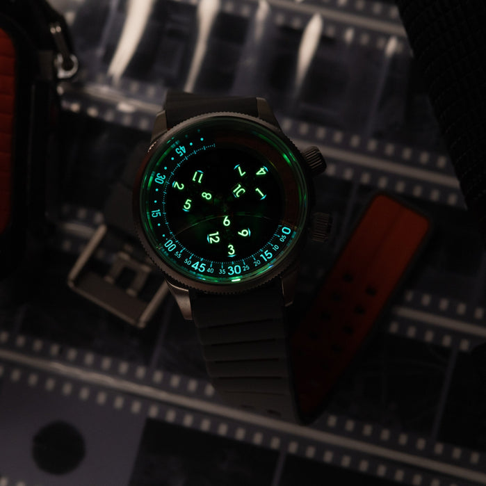 Xeric Vendetta II Automatic Wandering Hour Gray Orange angled shot picture